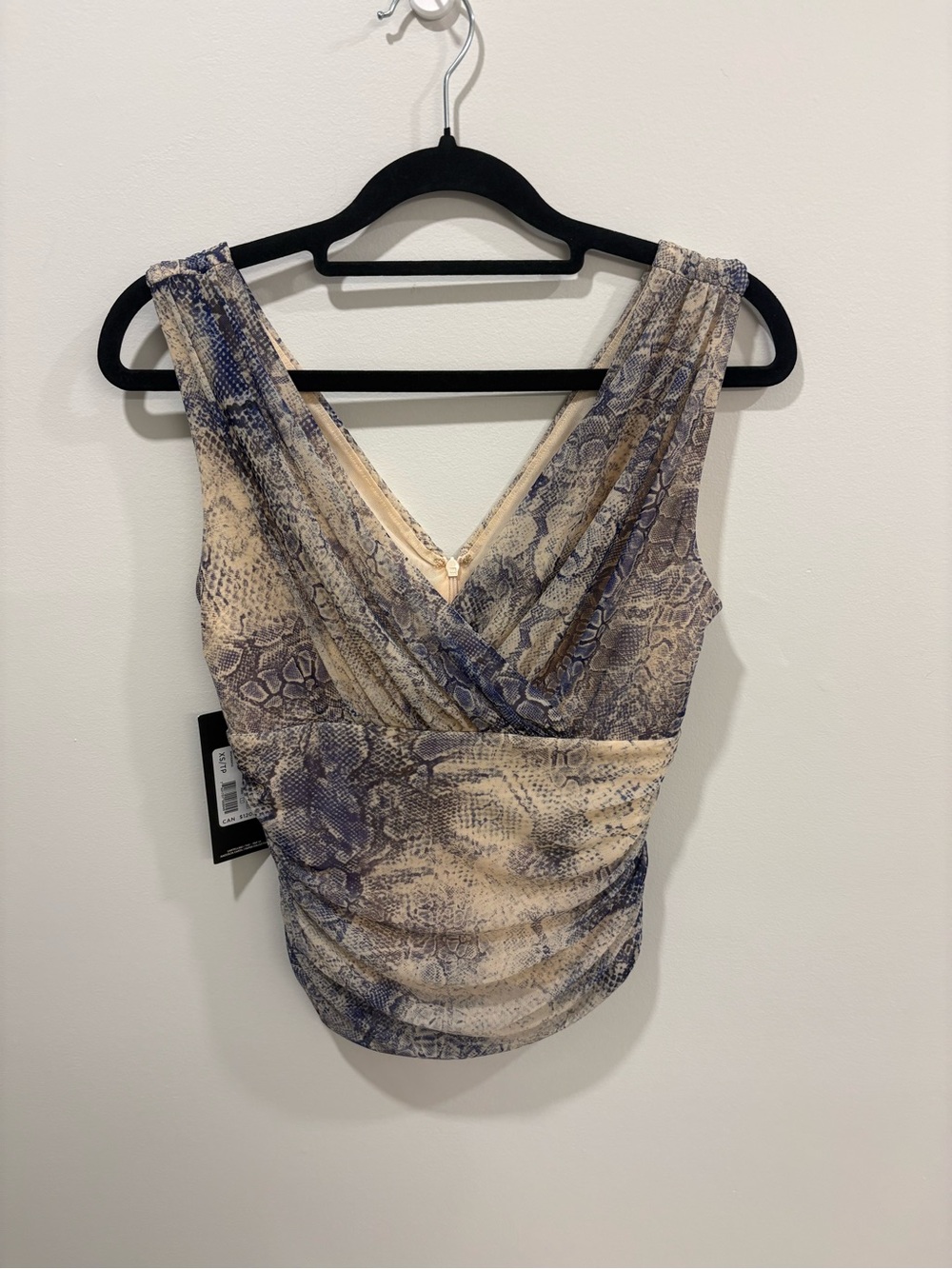 Marciano by GUESS Sleeveless V-Neck Ruched Snake Print Top